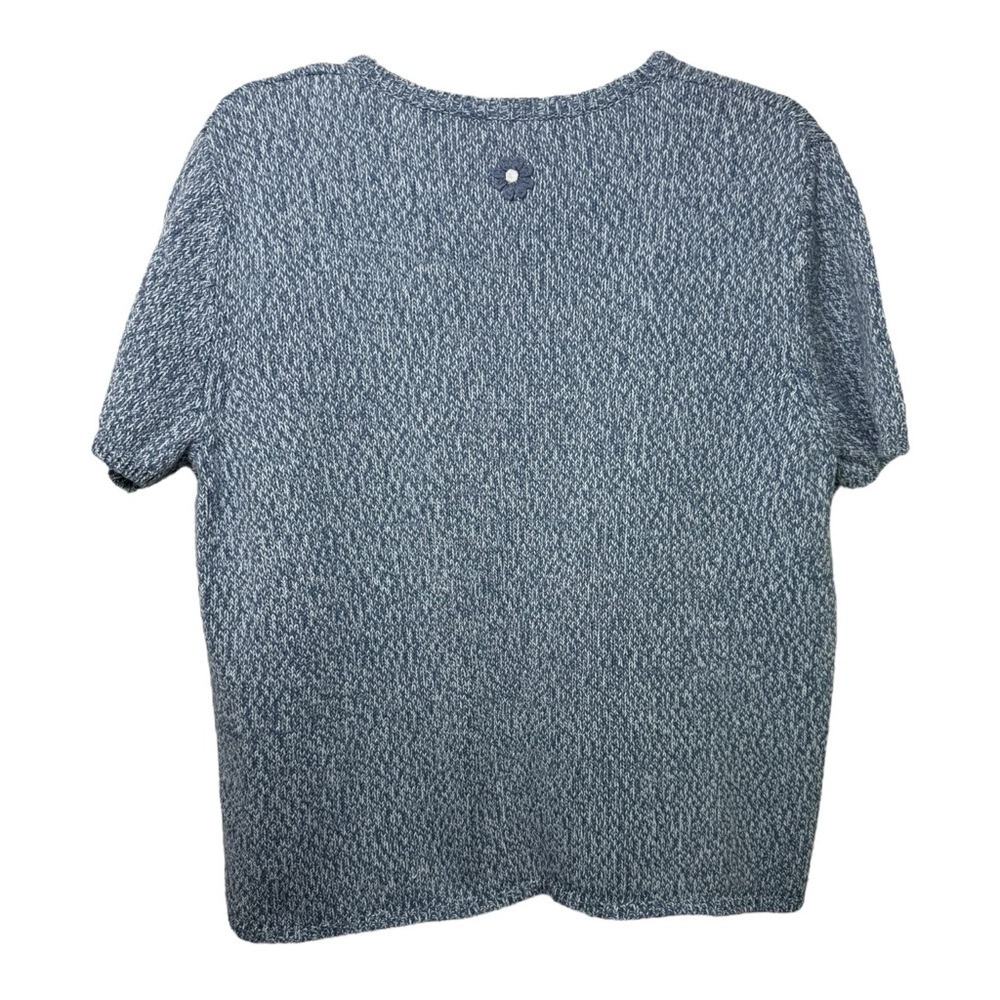 Vtg 90s Hand Embroidered Floral Short Sleeve Knit Sweater Top Size Large Blue - Picture 3 of 8